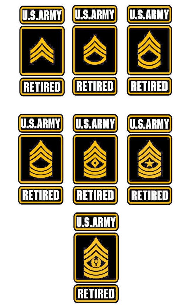 U.S Army Enlisted Ranks Vinyl Decal Sticker SGT/SSG/SFC/MSG/1SG/SGM/CSM