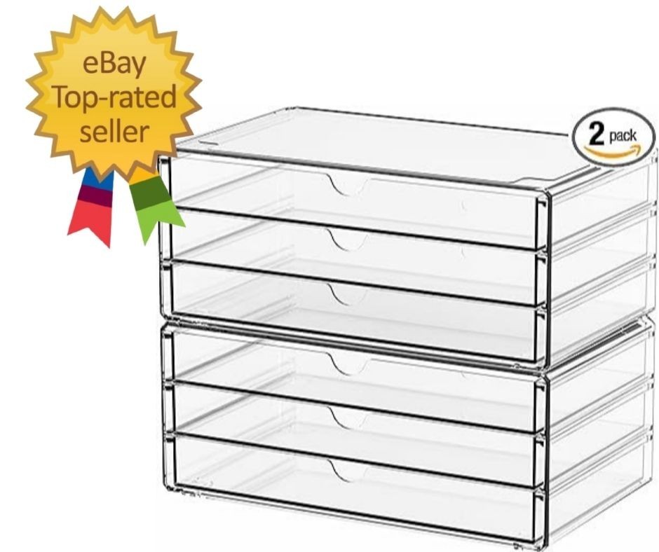 2 Pack Acrylic Storage Drawers With 6 Drawers,Stackable Desk Organizer and Ma…