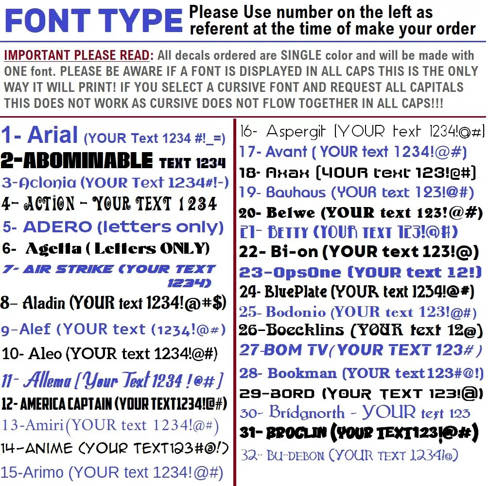 Custom Decal Sticker Vinyl Lettering Personalized Text, Window Wall Car Truck (2