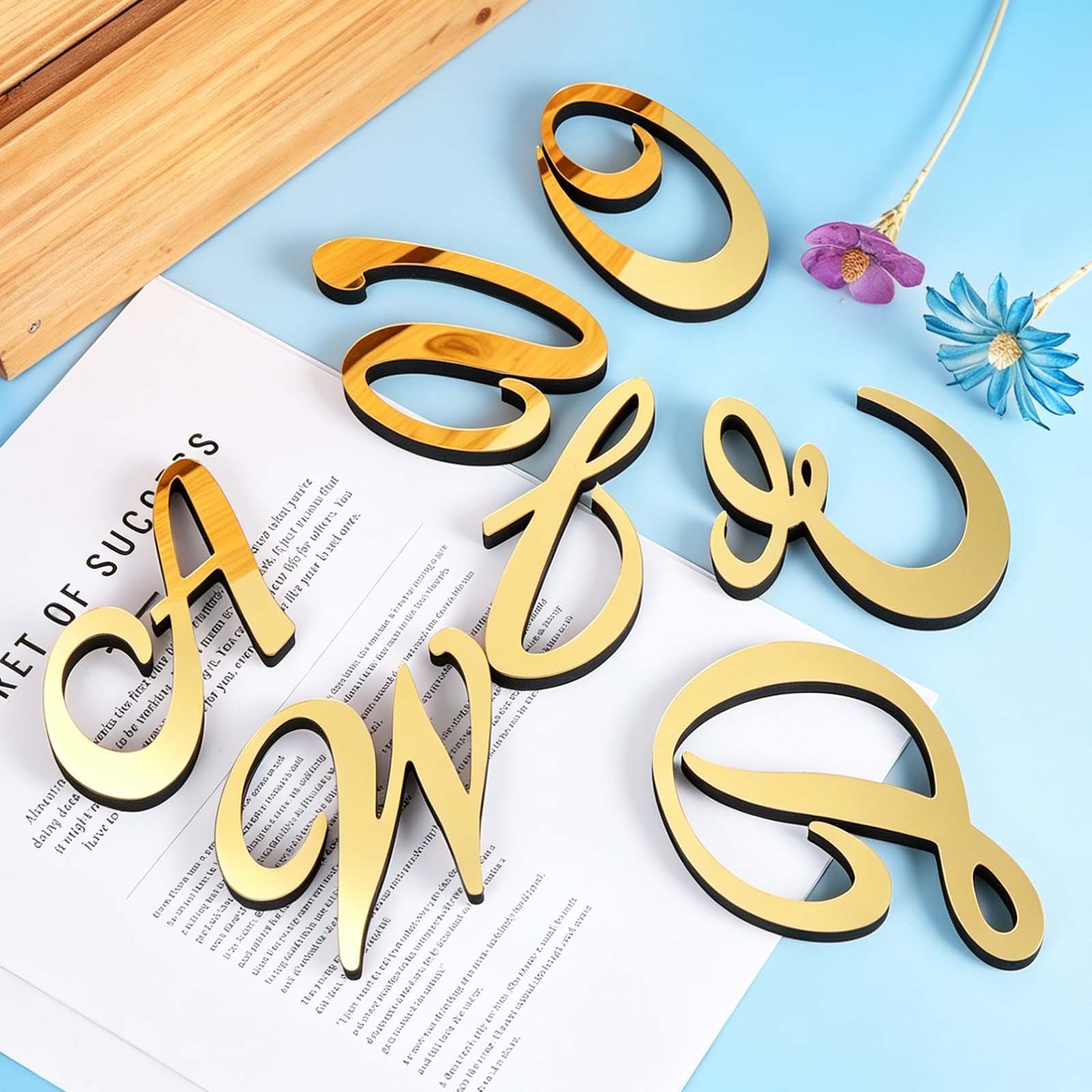 3D Acrylic Letter H 5.5 Inch Home Sticker Mirror, Light Gold