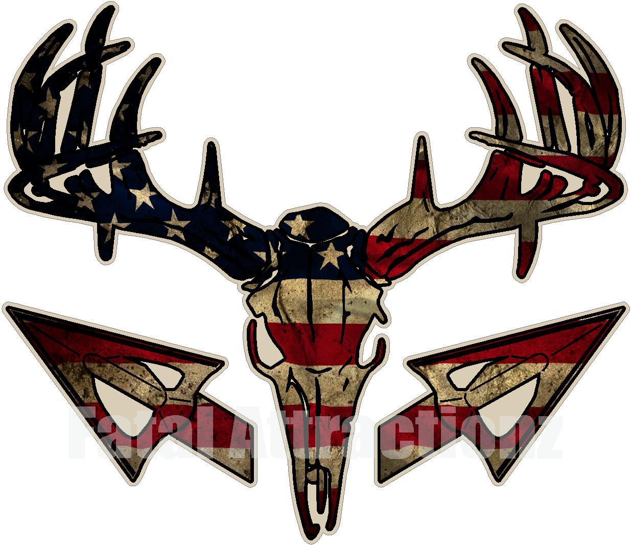 Distressed American Flag Deer Skull Arrow Vinyl Sticker Decal buck bow whitetail