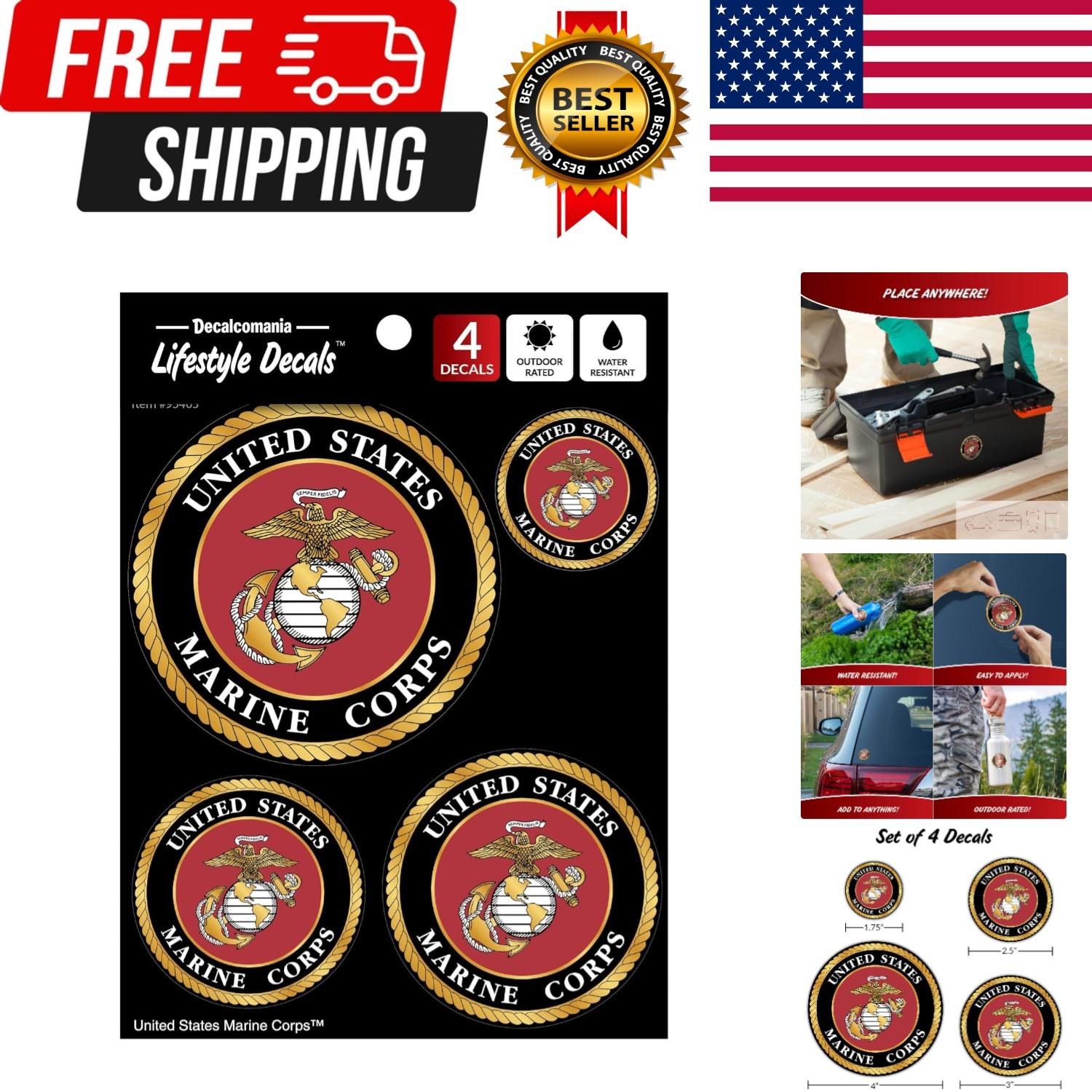 4 Piece Marine Corps Logo Decals