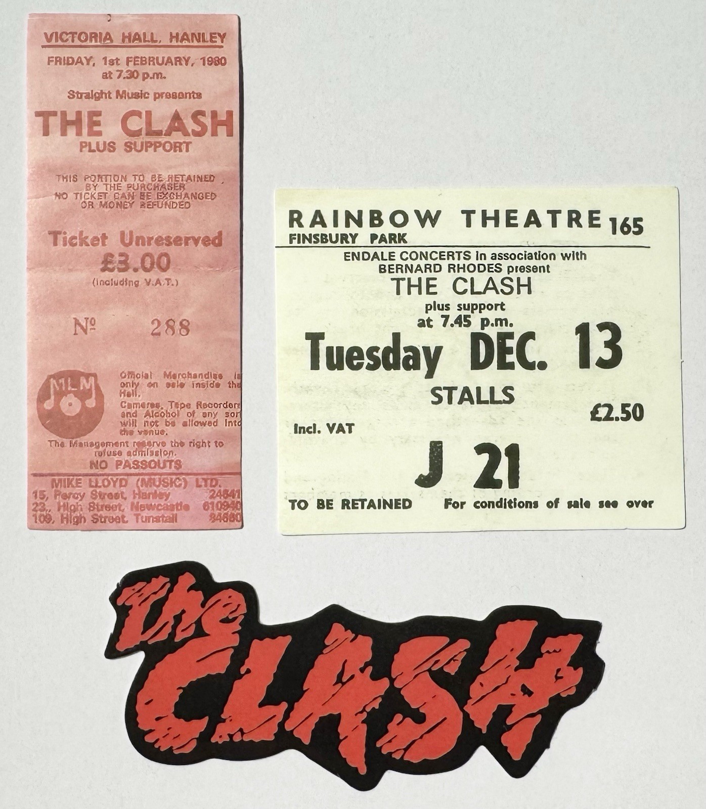 Lot (3) THE CLASH 1” to 3 1/4″ Band Logo Ticket Stub STICKERS for Skateboard