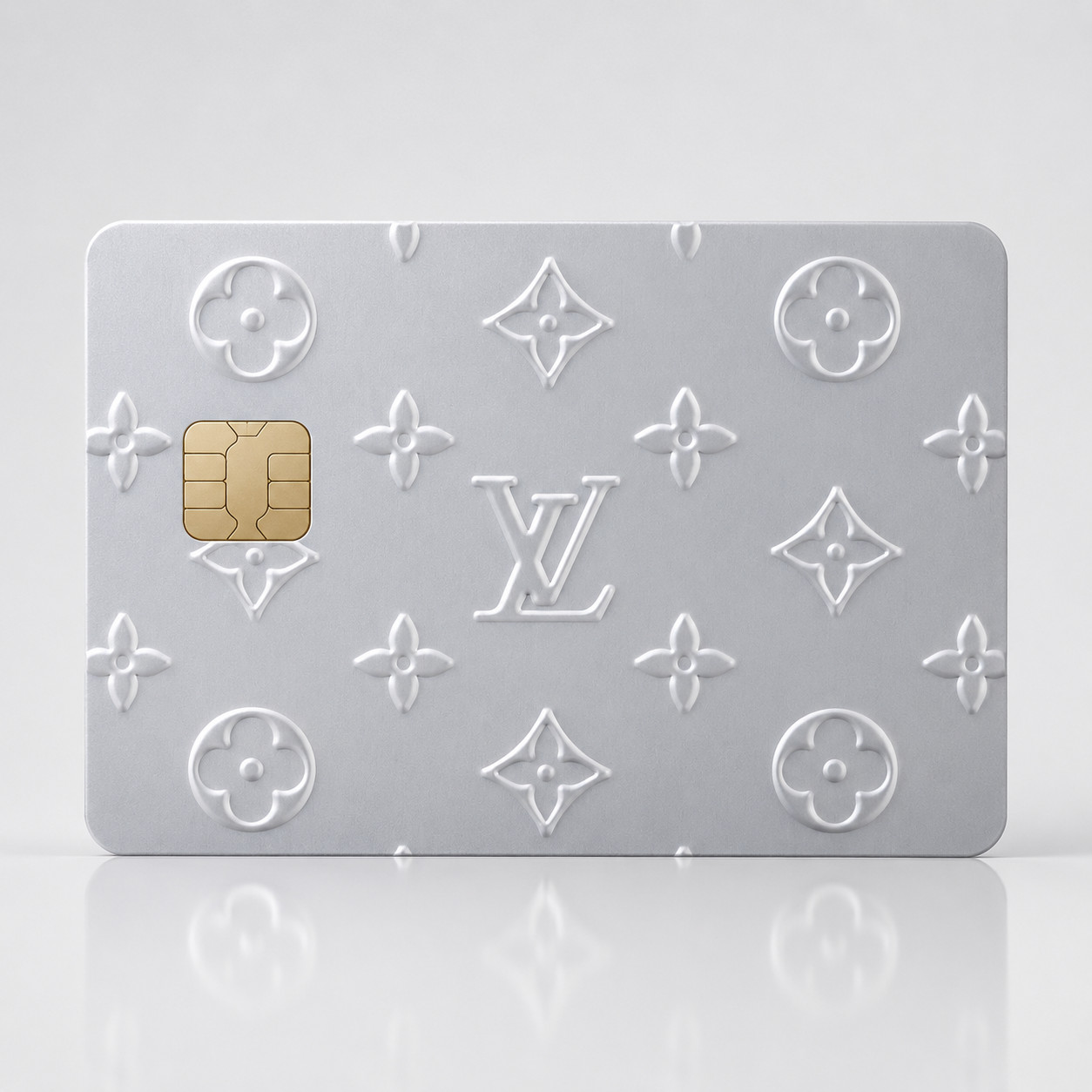 Embossed Silver LV Floral Luxury Designer Brand Debit Card Credit Card Skin