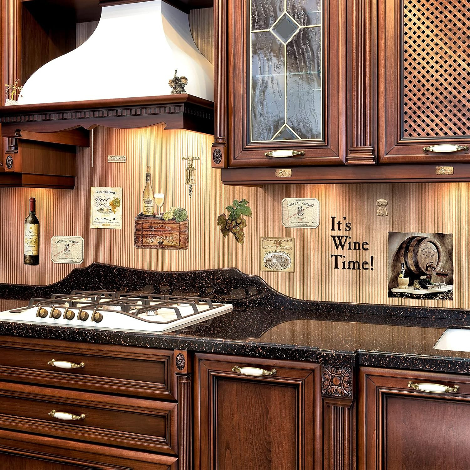8 Sheets Wine Bottle Kitchen Wall Decals Grape Fruit Wall Stickers Kitchen Decor