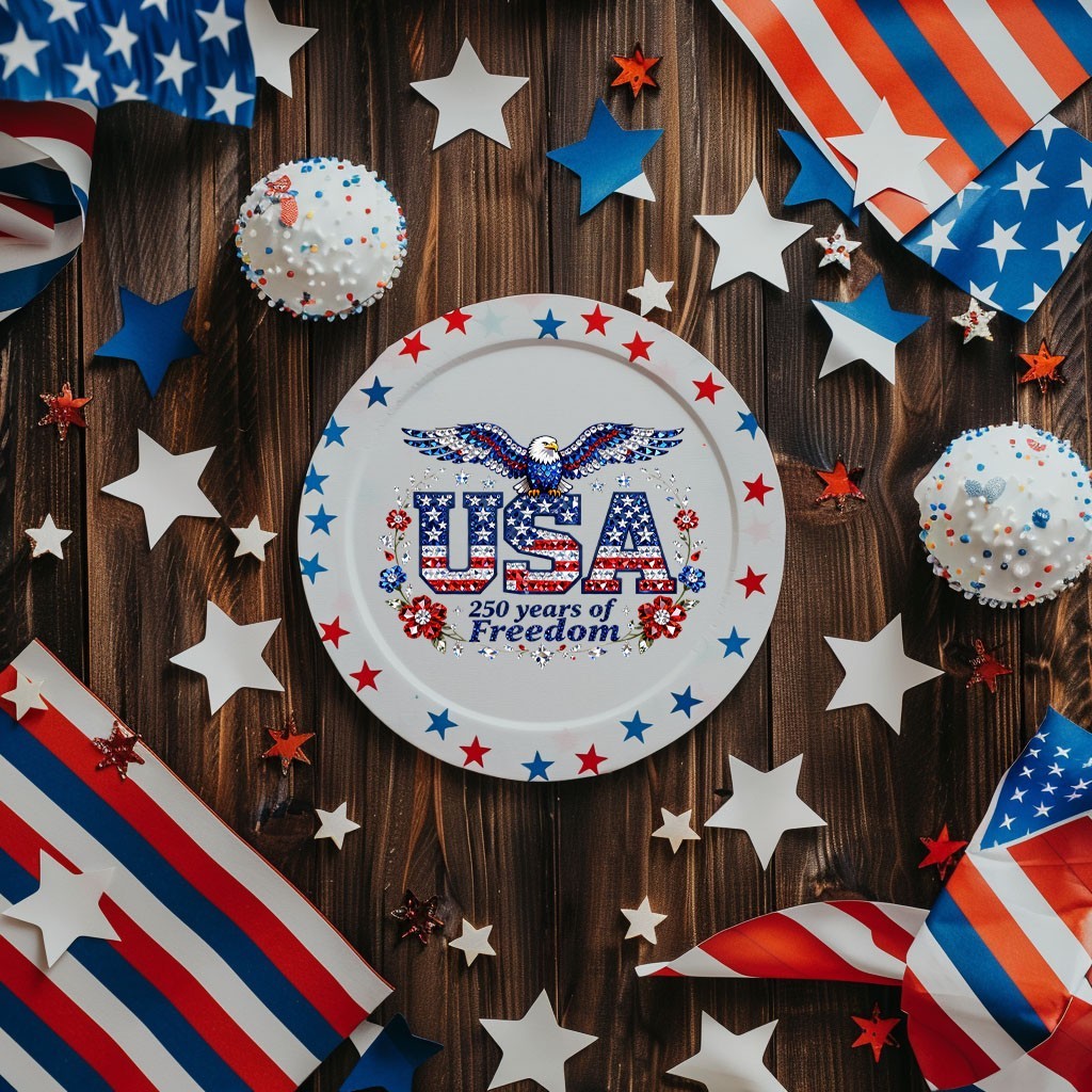 4th of July 250 Year Anniversary Jeweled UV DTF Transparent Sticker / Decal