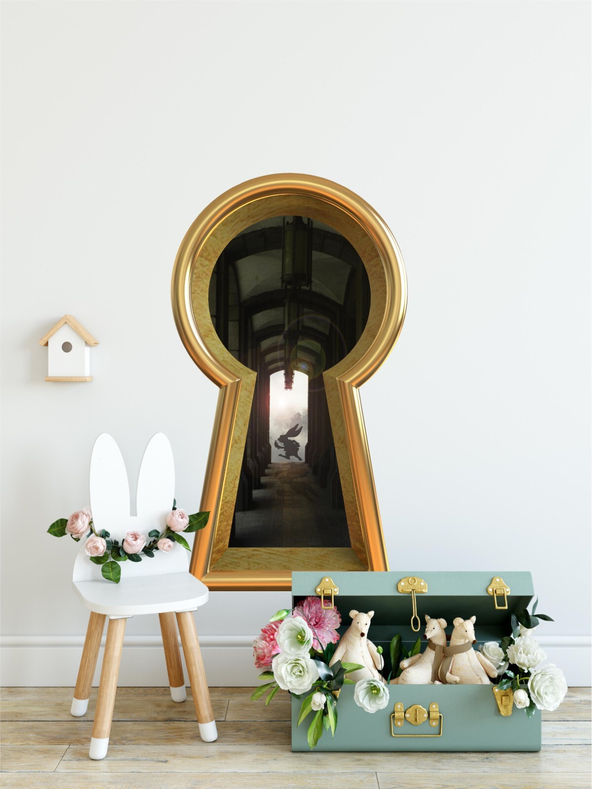 Rabbit Running Late Keyhole Wall Decal Removable Fabric Peel Stick Wall Sticker