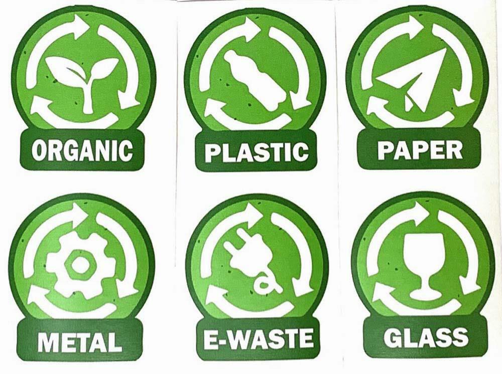PLASTIC E-WASTE ORGANIC METAL PAPER GLASS 3″ Set of Decal Sticker For Containers