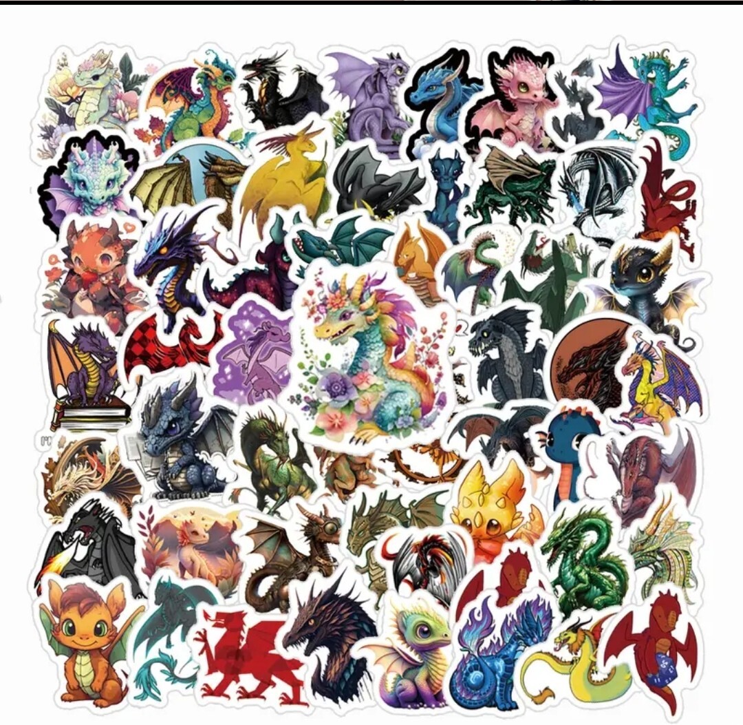 20 PCS Dragons Realistic & Cartoon Fantasy Creatures Stickers BRAND NEW