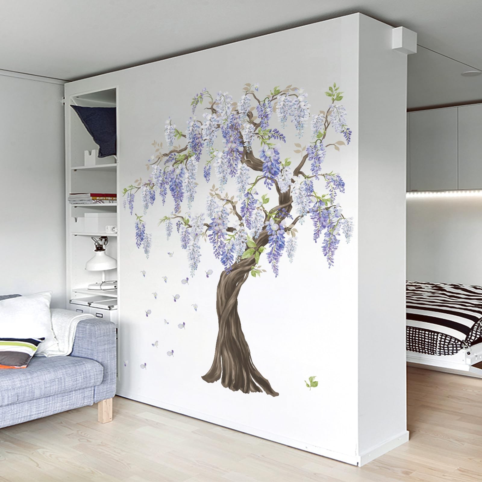 wondever Purple Flower Tree Wall Stickers Large Hanging Wisteria A