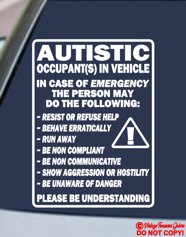 AUTISTIC OCCUPANT IN VEHICLE ~ Vinyl Decal Sticker Car Window ~ AUTISM AWARENESS