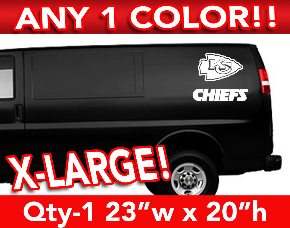 KANSAS CITY CHIEFS WORD/ARROW LARGE LOGO DECAL STICKER 23″w x 20″h ANY 1 COLOR