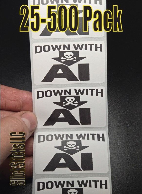 «DOWN WITH AI» 25-500Pack bulk stickers labels vote anti stop out sign A.I.