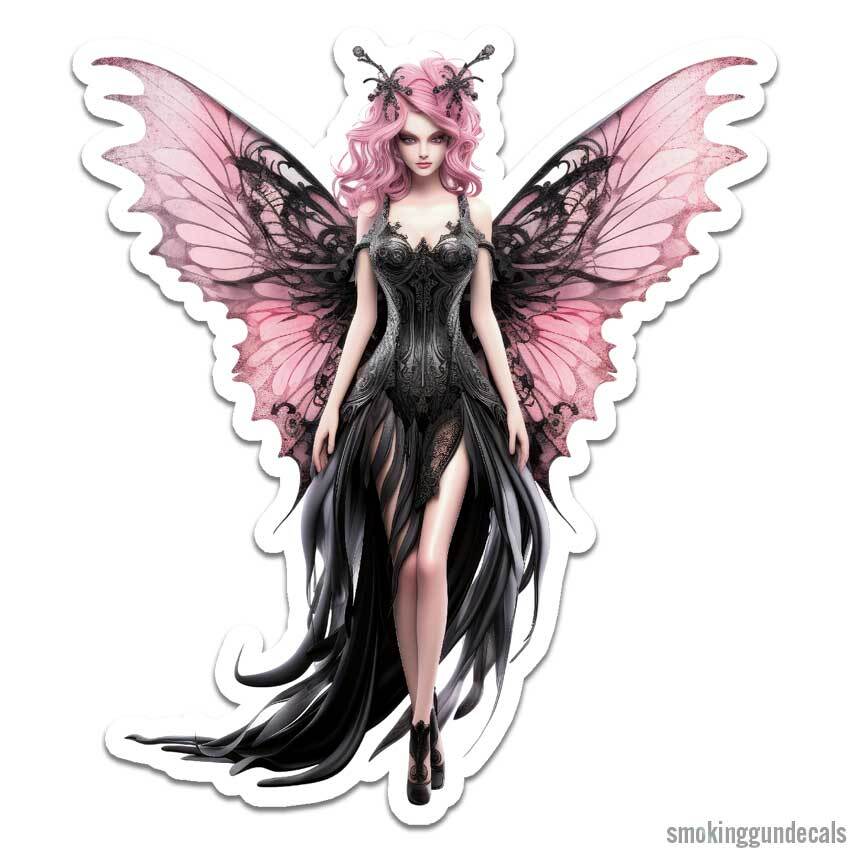 Pink Black Fairy, Vinyl Decal Sticker, Indoor Outdoor, 3 Sizes, #12089