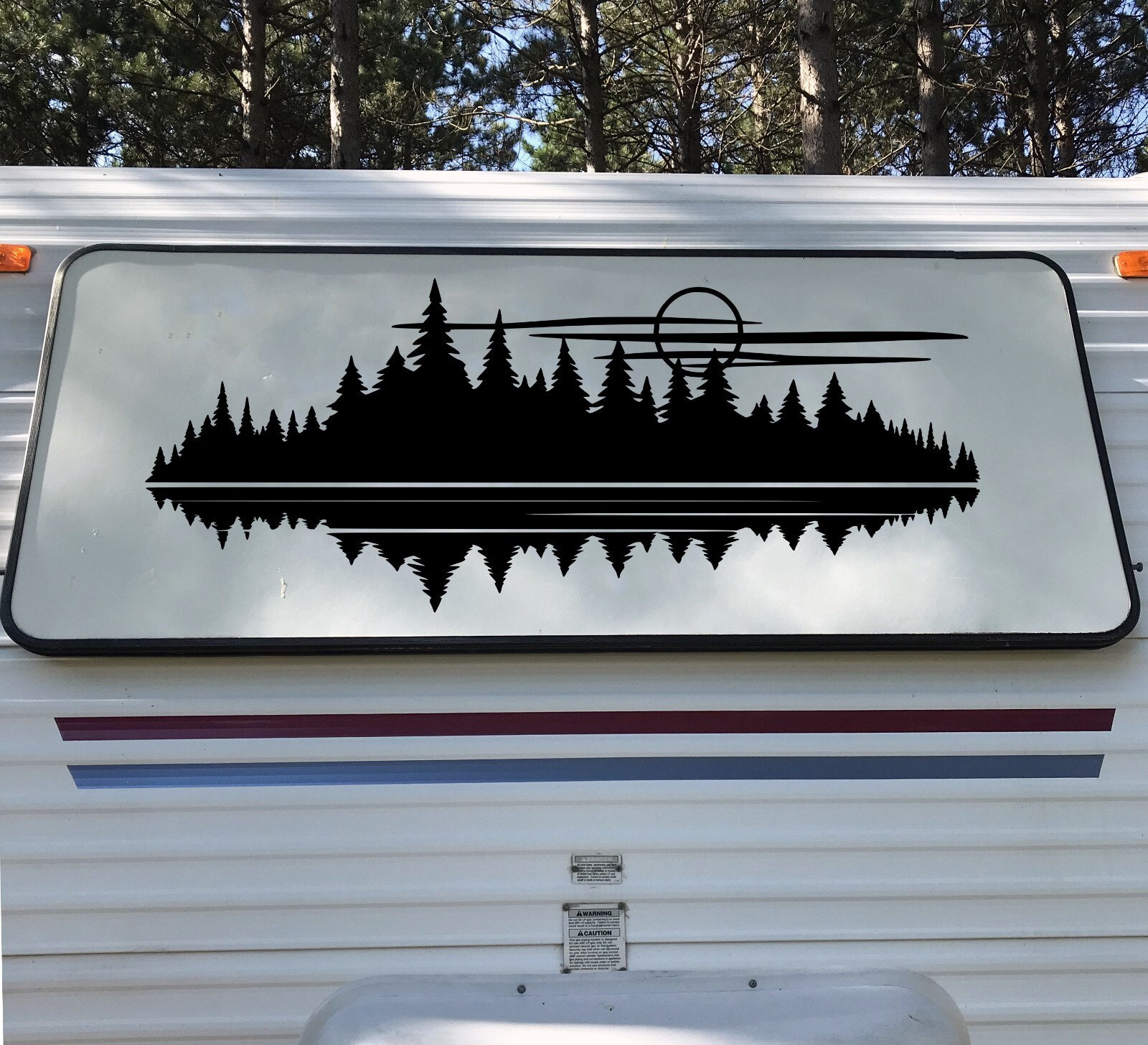 Lake Moon Forest Scene Vinyl Decal V1 – RV Graphics Camping Tree Line – Sticker