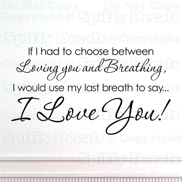 I LOVE YOU IF I HAD TO CHOOSE BREATHING Quote Vinyl Wall Decal Decor Sticker
