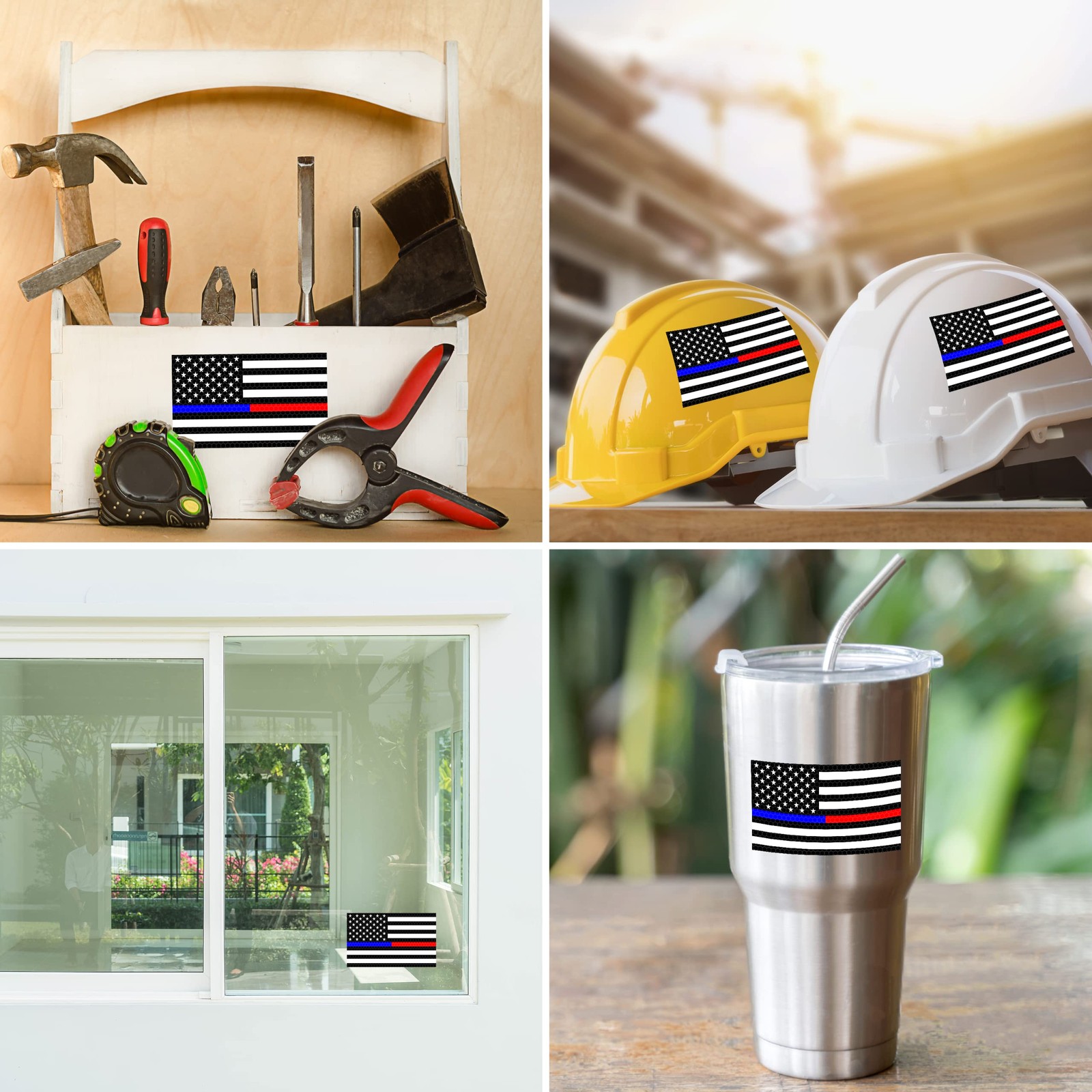 3PC Reflective Red and Blue Line Decal – 5×3 Inches – USA Thin Blue Red Line .