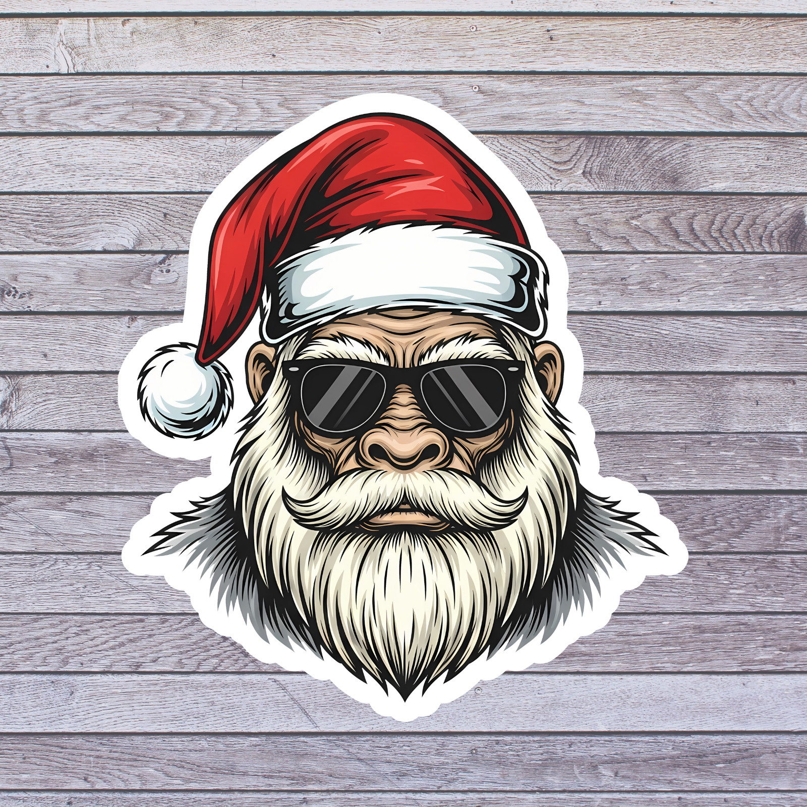 Christmas Sticker Vinyl Decal Cool Santa Sunglasses Beard Holiday