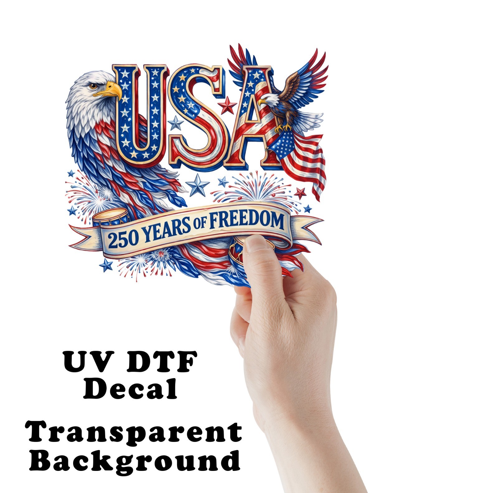 4th of July 250 Year Anniversary Eagle USA UV DTF Transparent Sticker / Decal