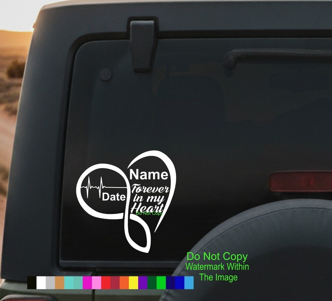 Custom Memorial Heart Decal Personalized Name Date Infinity Vinyl Sticker Car