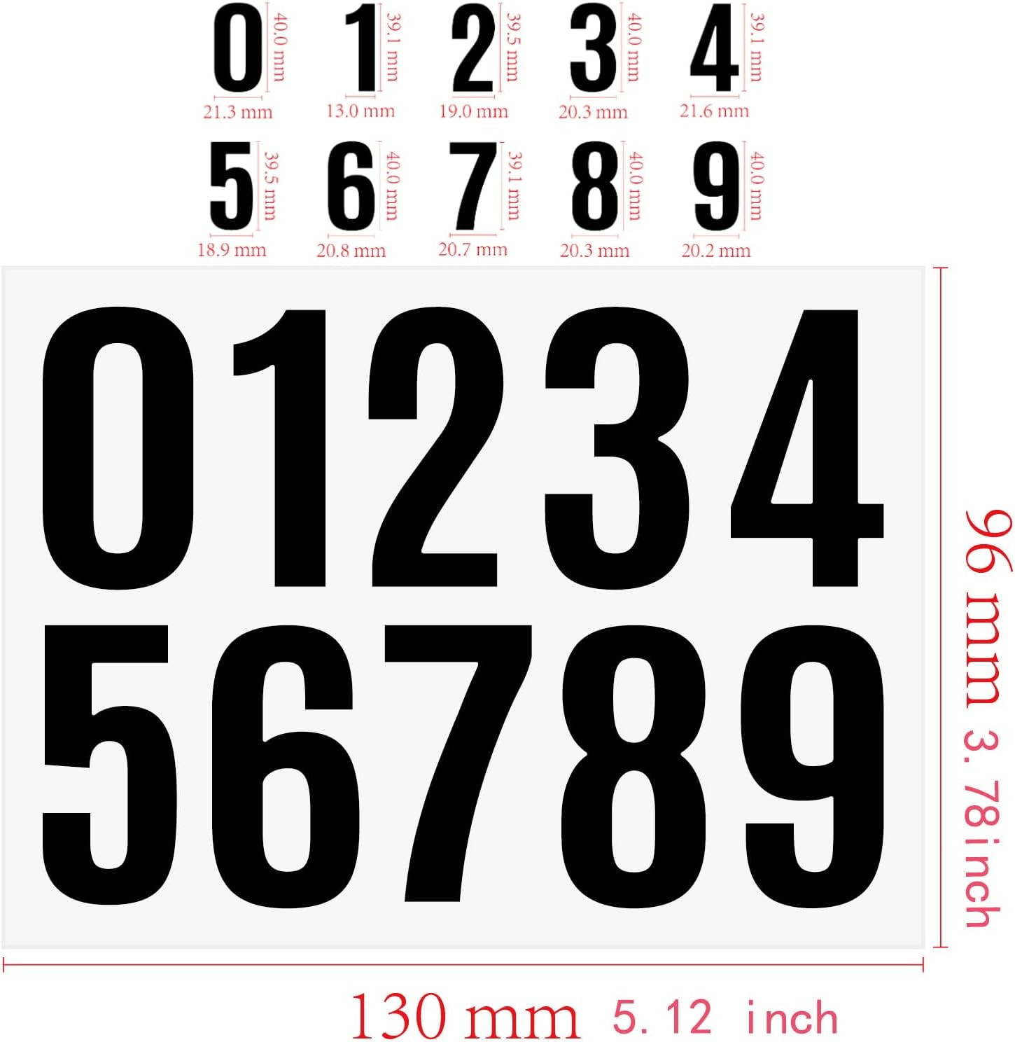 8 Sheets Waterproof Black 1.5 Inch Number Decals 0-9, Outdoor Vinyl Self-Adhesiv