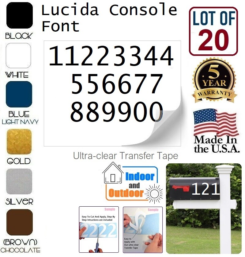 Mailbox Address locker Numbers Decal Sticker Window Door Wall Sign, LUCIDA CONSO