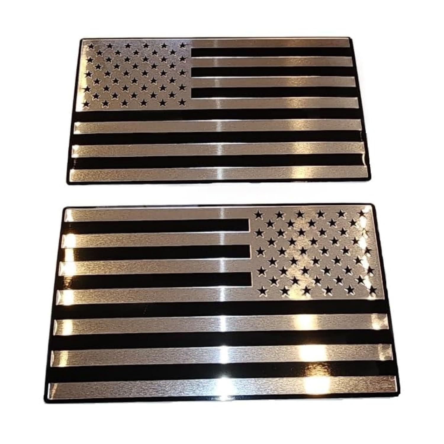 (Set of Two) 3″x5″ Chrome and Black Aluminum Embossed Left & Right American F…