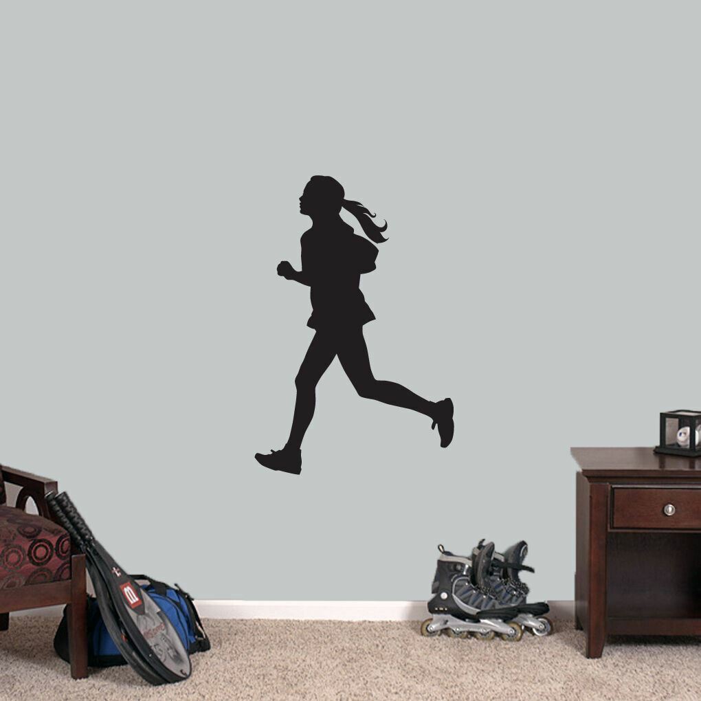 Girl Running Wall Decal – Sports, Running, Kids, Teens, School, Locker Room, Art