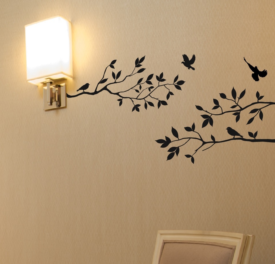 Tree Branches Wall Decal with Birds Vinyl Sticker Nursery Leaves 40″ W X 18″ H
