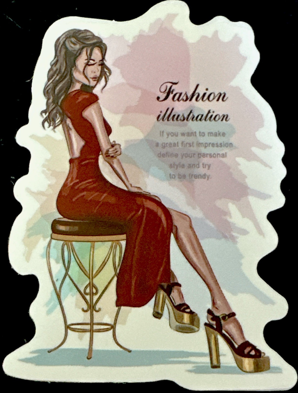 SEXY GIRL STICKER✨💋💄🛍️👠💋✨2 1/4” x 1 1/2”✨GLOSSY✨FASHION✨LADY IN RED✨❤️✨💫