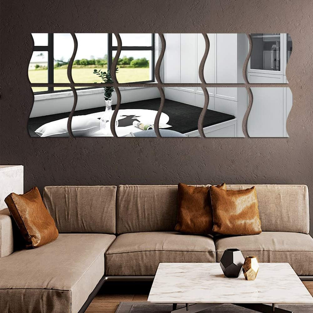 12PCS Wavy Mirror Wall Stickers, Full Length 3D Art DIY Home Decorative Acrylic