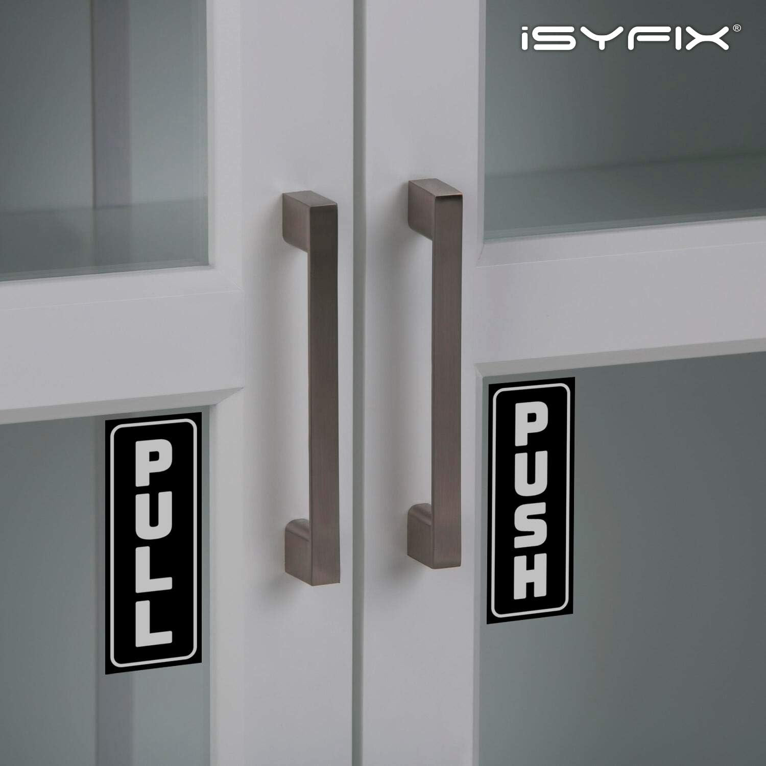 Push Pull Stickers Sign, 2X5 Inch, Black/White, 2 Sets | Vertical Decal, Self-Ad