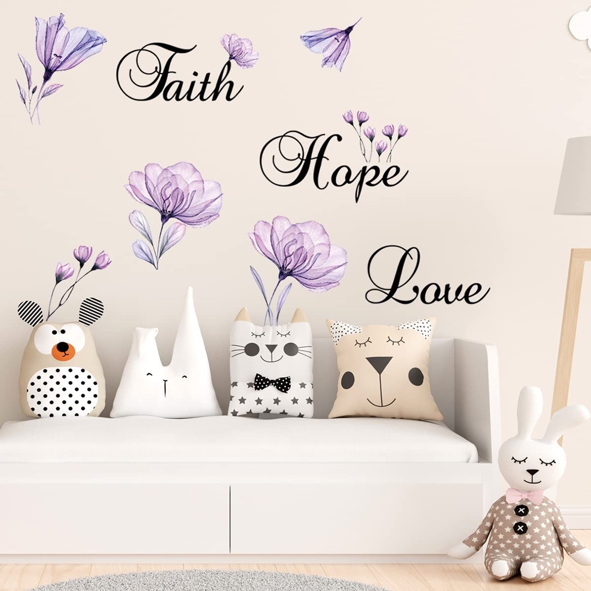 Faith Hope Love Wall Sticker Purple Lily Flower PVC Wall Decal Home Backgroun…