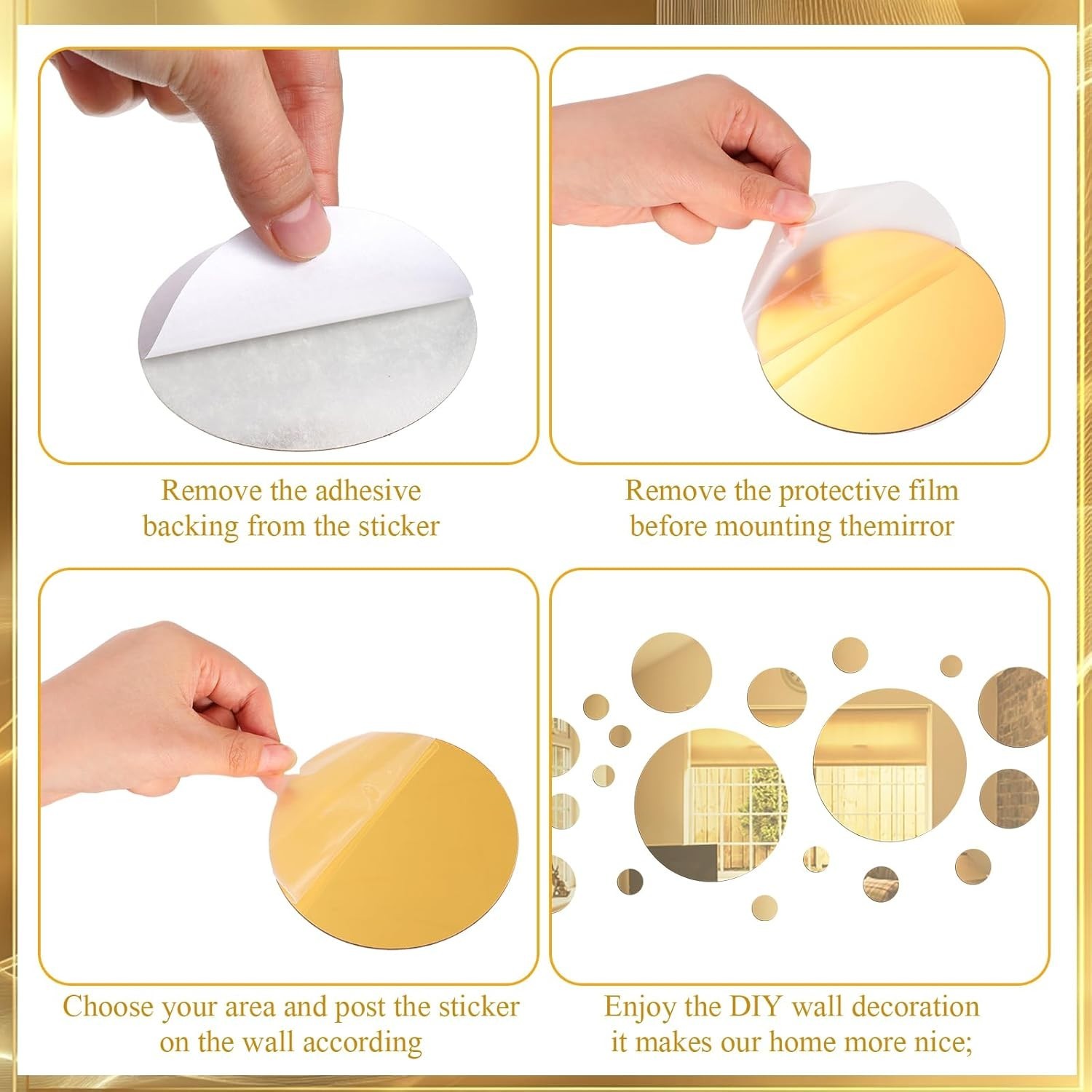32 Pieces Mirror Wall Stickers Removable Acrylic Setting Adhesive Round Circl…