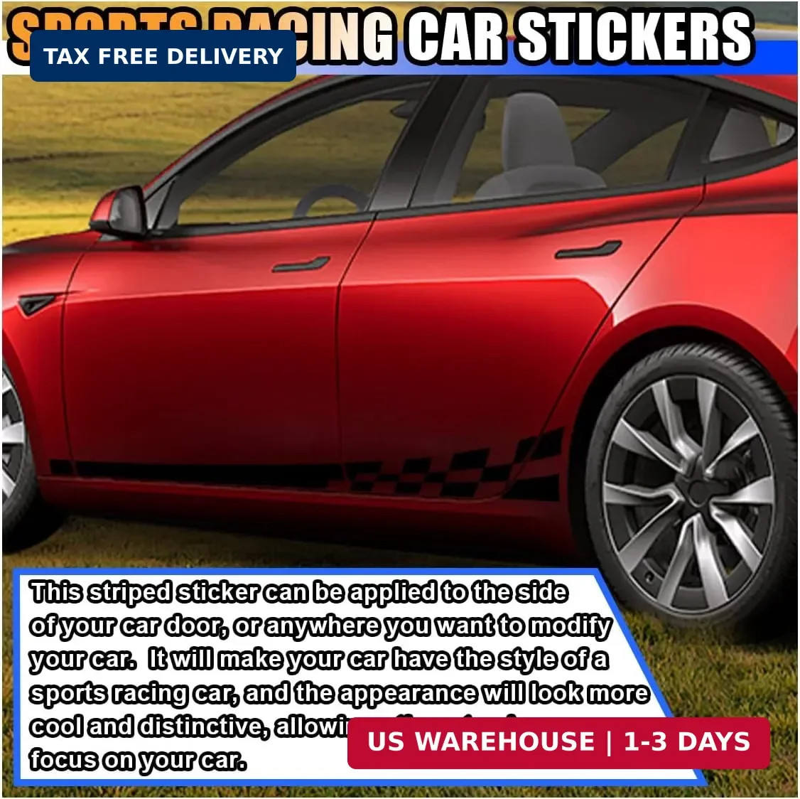 2PCS 78″ Car Body Door Side Waistline Sticker Decals, Sports Racing Stripe Decal
