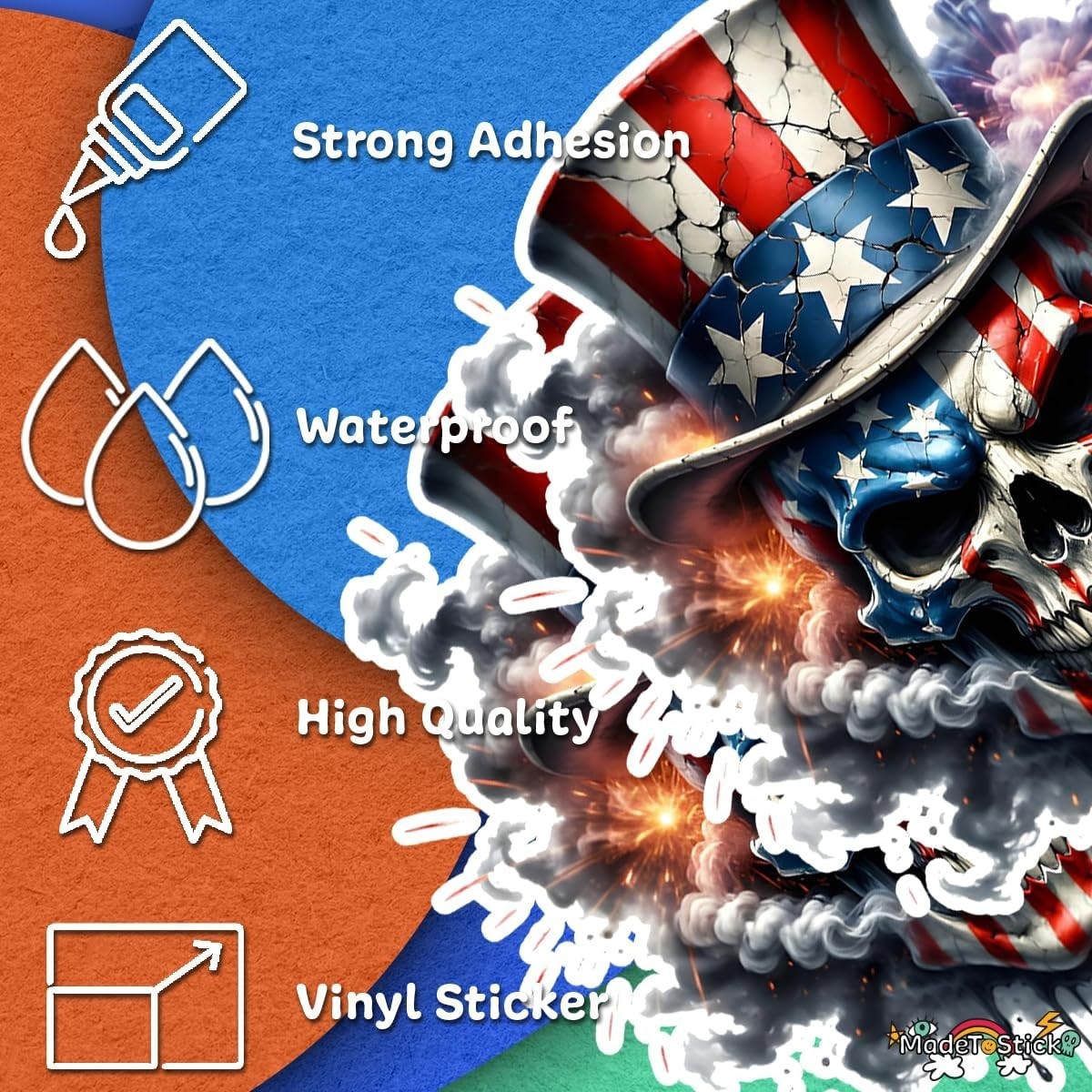 USA 250th Anniversary 1776-2026 Patriotic Skull 2-Pack Sticker Decal 5″x5″