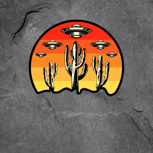UFO sticker vinyl decal alien cactus desert novelty laptop mug car