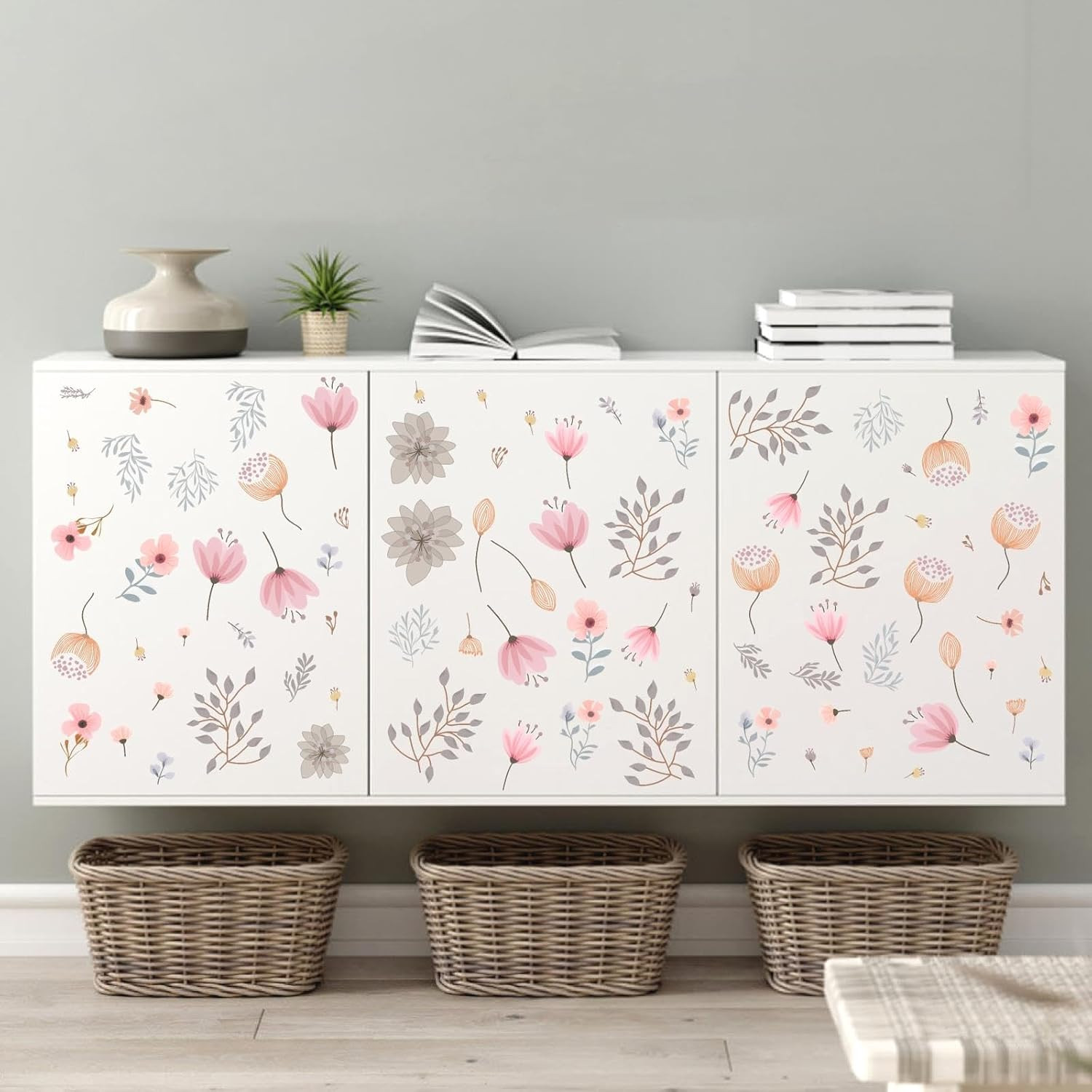 Boho Floral Wall Decals 192 Pcs Pink Flower Stickers for Crafts Removable Flower