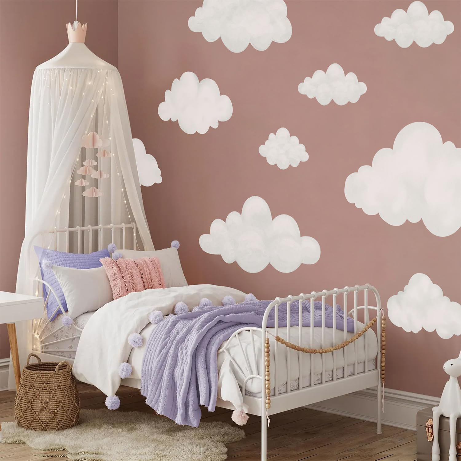 9Pcs Fabric Large Cloud Wall Decals,Peel and Stick Decals Watercolor Clouds,Home