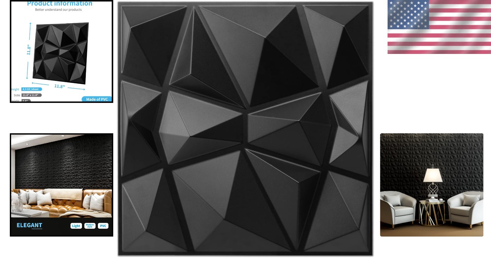 Lightweight PVC Wall Panels, Diamond Design – 33 Pack^