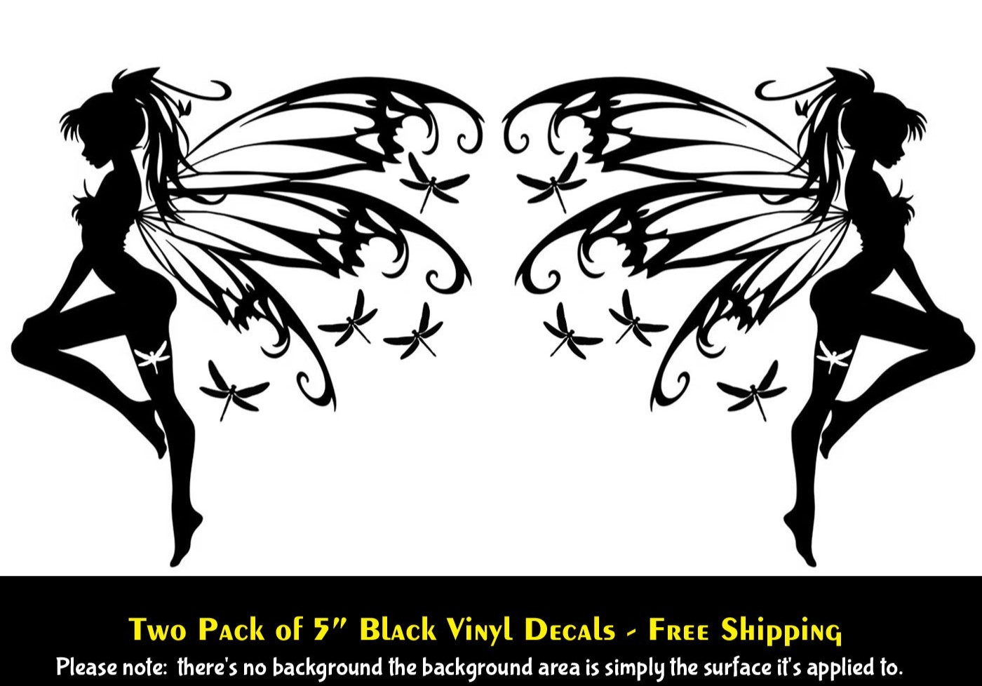 Sexy Fairy Pixie Dragonfly Two Pack 5″ Black Vinyl Decal Car Truck Motorcycle