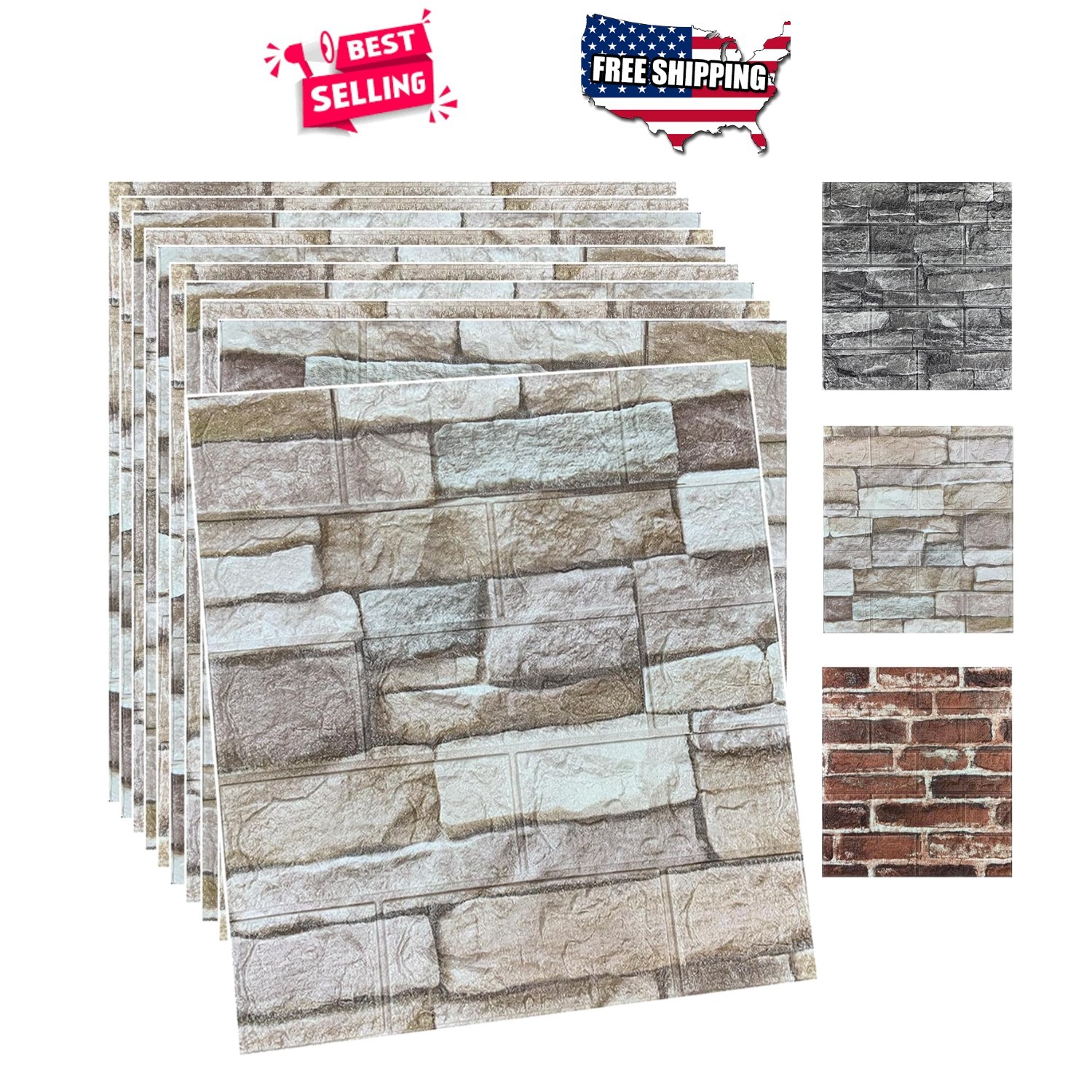 3D Foam Wall Panels Self-Adhesive Brick Wallpaper 20PCS Rock Color Easy Install