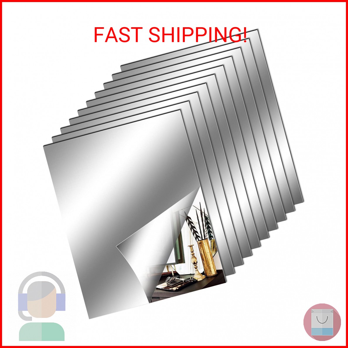 Fantasyon 10 Pieces Flexible Mirror Sheets, Self Adhesive Decorative Plastic Mir
