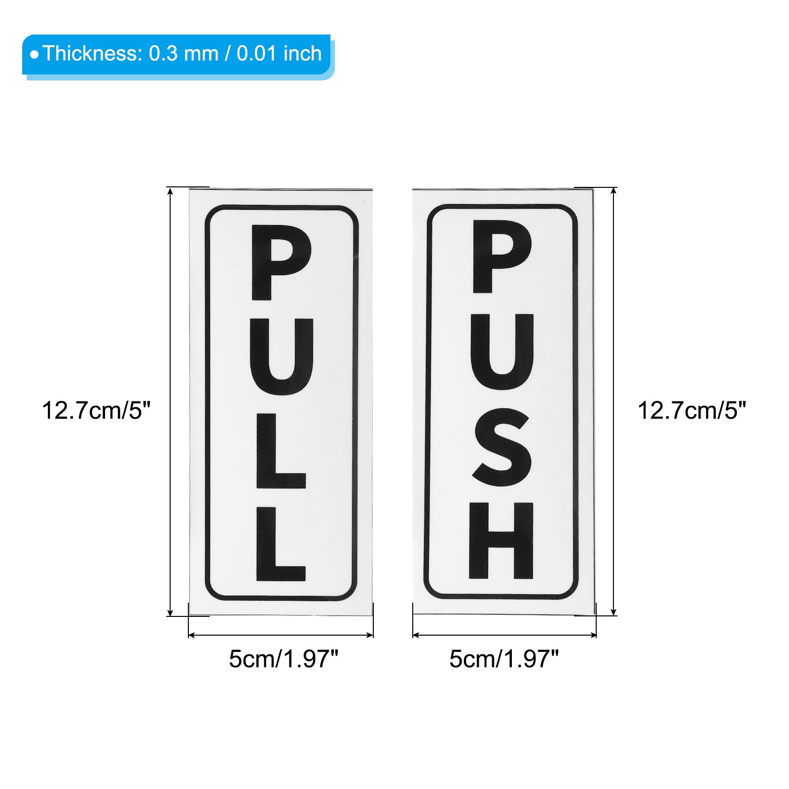 1Set Push Pull Door Sign 2″x5″ Adhesive Vertical Pull Push Sticker White