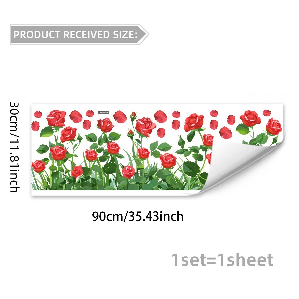 90x30cm Red Rose Window Cling PVC Reusable Static Cling for Doors Mirrors