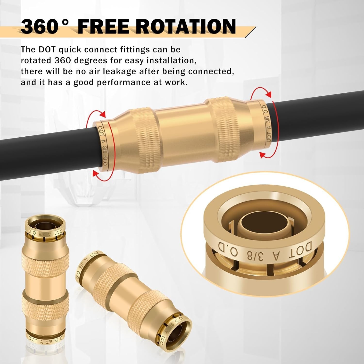 23 PCS Brass DOT Air Line Fittings Kit 1/4 3/8 1/2 DOT Quick Connect Air Fitting