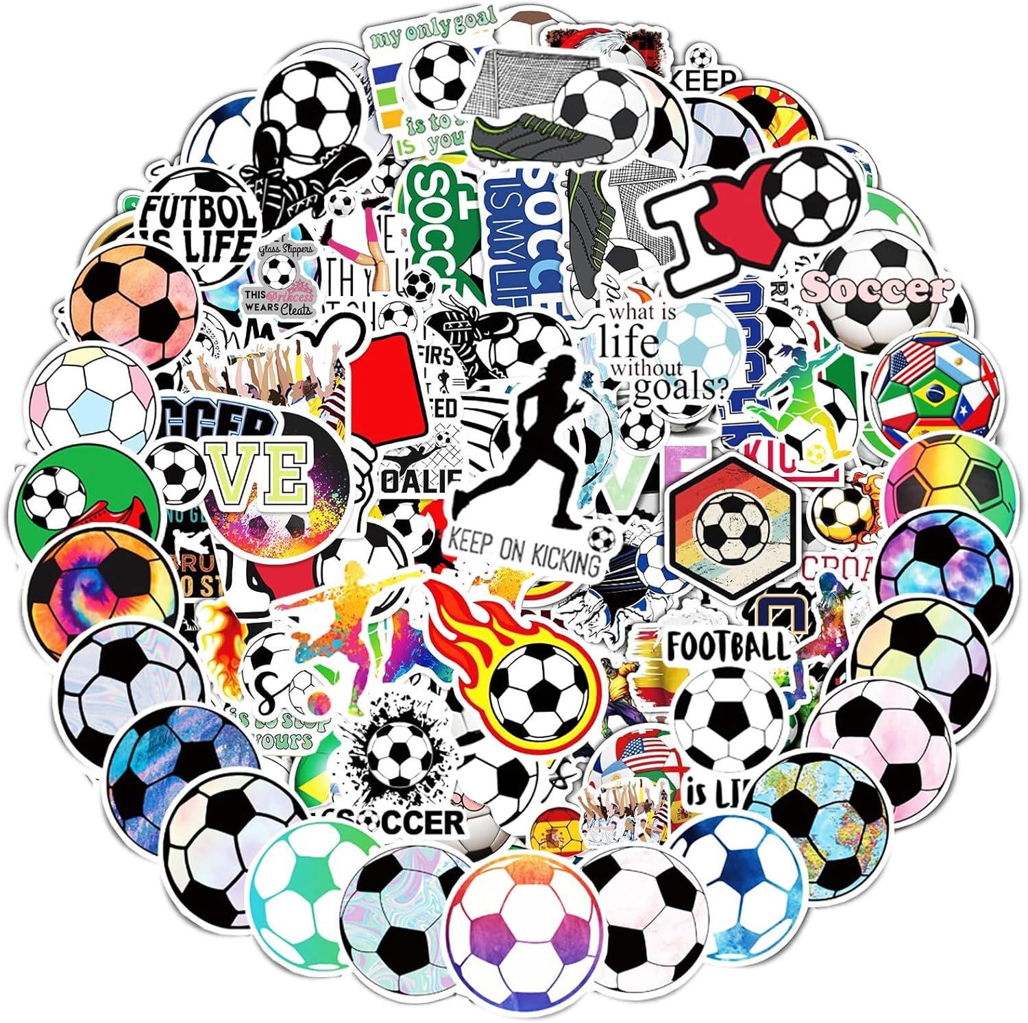 100 PCS Cute Soccer Stickers, Water Bottle Stickers for Kids Teens, Waterproof V
