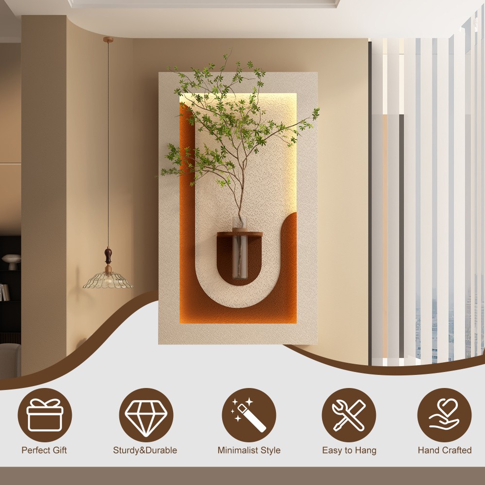 Adjustable 3-Color LED Sandstone Wall Decor with Simulated Green Plants
