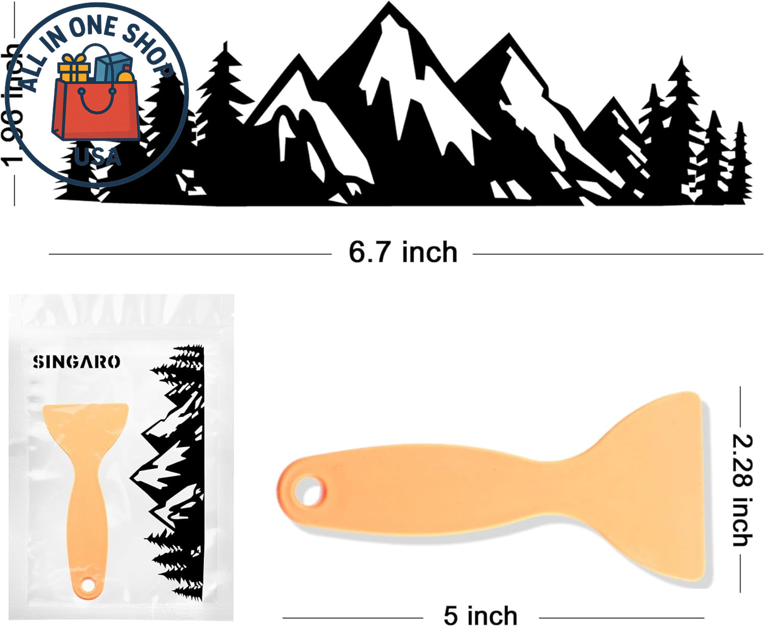 Vinyl Snow Mountain Tree Decal for Car Exterior Accessories (Black)