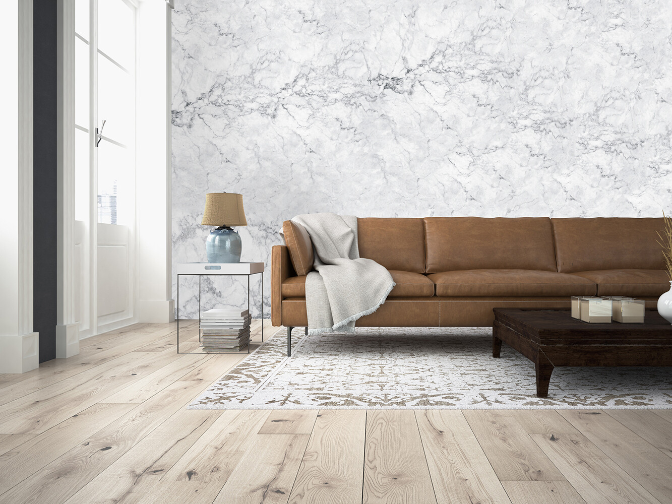 WHITE MARBLE Wallpaper 144×100″ Removable Wall Mural Stone Backdrop Veins Textur